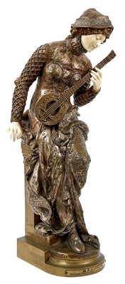 Lot 712 - Louis Robert Carrier-Belleuse (1848-1914) bronze and ivory figure titled ‘Melodie’, signed