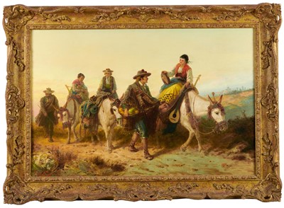 Lot 1154 - Robert Kemm (1837-1895) oil on canvas - Going to Fiesta, signed, 46cm x 71cm, in gilt frame