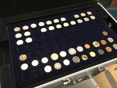Lot 528 - World - Mixed coinage, banknotes, medals within two aluminium cases to include Ancient Roman coins G-AF, G.B. Elizabeth I hammered silver Sixpence (poor), Earls Colne, Essex 20th century Coop Socie...
