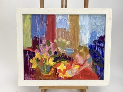 Lot 133 - Annelise Firth (b.1961) on canvas - 'Tilly painting', signed and dated 2022 with Mall Galleries New English Art club exhibition label verso
