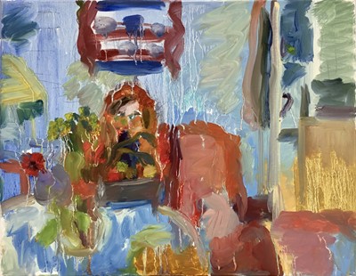 Lot 139 - Annelise Firth (b.1961) oil on canvas - interior with still life, 45.5cm x 35.5cm
