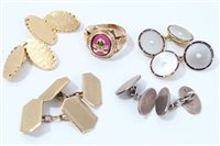 Lot 791 - Three pairs of gold cufflinks, pair Silverer...