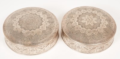 Lot 386 - Pair of Iranian silver lidded boxes