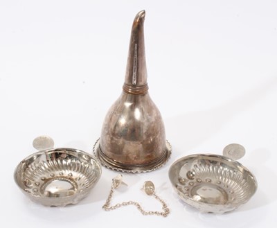 Lot 391 - Early 19th century silver plated wine funnel and other items.