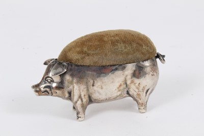Lot 237 - George V novelty pin cushion in the form of a standing Pig, (Birmingham 1919), 4.8cm in length