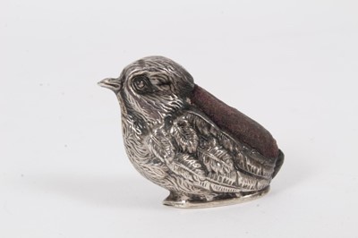 Lot 238 - George V novelty pin cushion in the form of a seated Chick, (Birmingham 1910), 4.5cm in length