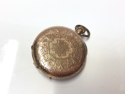 Lot 246 - Late 19th century Continental 14ct gold fob watch in engraved case, 3.4cm in diameter
