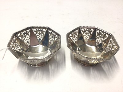 Lot 250 - Pair of George VI silver bonbon dishes with pierced decoration, (Sheffield 1940), maker Mappin and Webb, all at 5.5oz