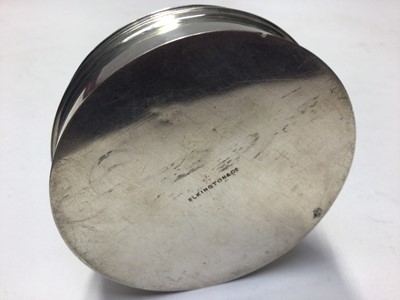 Lot 254 - George V silver box of circular form with hinged cover with embossed decoration and engraved 'with compliments of The Royal Mail Steam Packet Company', (Birmingham 1925), maker Elkington & Co. 7.5c...