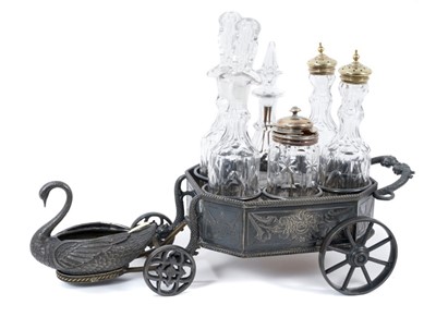 Lot 793 - 19th century pewter chariot form cruet set