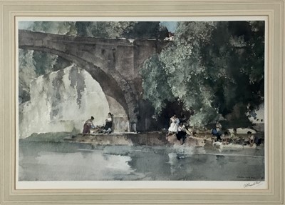 Lot 243 - William Russell Flint (1880-1969), signed print, figures beside a river