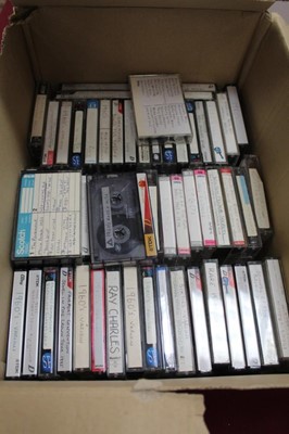 Lot 805 - Three boxes of cassettes totalling over 200 and including original and home recordings. Artists include Beatles, Led Zeppelin, Eric Clapton, Billy Fury, Kinks, Hendrix, Del Amitri, BB King and Roll...