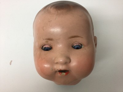 Lot 1979 - Dolls including German bisque head large doll Adolf Kelller AH 70, brown sleeping eyes painted lashes, brows and lips, open mouth four top teeth showing.  Heubach  Koppelsdorf 302-70. Plus a compos...