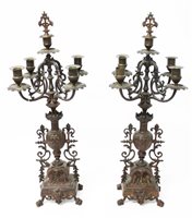 Lot 824 - Pair of mid-19th century bronze candlesticks,...