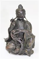 Lot 827 - Antique Chinese bronze figure, the seated...