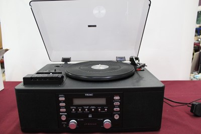 Lot 248 - Teac - LP-R5500SB CD recorder with turntable and cassette player, plus VHF cordless TV/Hi-Fi headset and a box of earphones