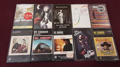 Lot 2250 - Box of music cassettes including Bob Dylan, Eric Clapton, Paul Simon, Dire Straits, Simon & Garfunkel, Genesis, Joni Mitchell, Ry Cooder etc (50)