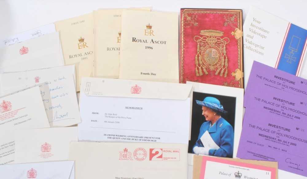 Lot 17 - Collection of Royal invitations, copies of thank you letters from Senior members of the Royal family for gifts from the Household staff including Prince William for the gift of a Polo bag for his b...