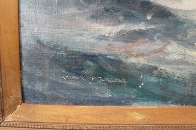 Lot 1012 - Arthur Burgess (1879 - 1957), oil on canvas, 
An extensive seascape with a three masted barque, 
signed, in gilt frame. 50 x 76cm.
