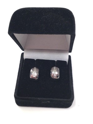 Lot 304 - Pair of 9ct white gold diamond set earrings