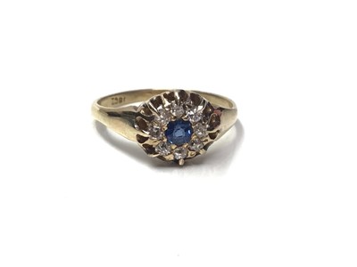 Lot 306 - Victorian sapphire and diamond cluster ring with a round mixed cut blue sapphire surrounded by eight diamond in gold setting, size L