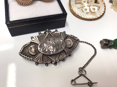 Lot 308 - Victorian Aesthetic movement silver brooch Birmingham 1894 and other jewellery