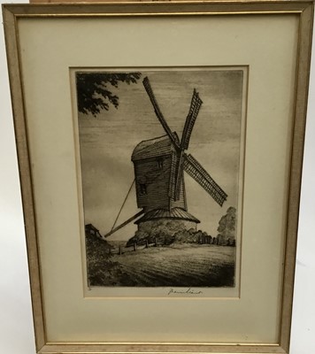 Lot 257 - John Lewis Start (1905-1964) etching - Windmill, signed in pencil