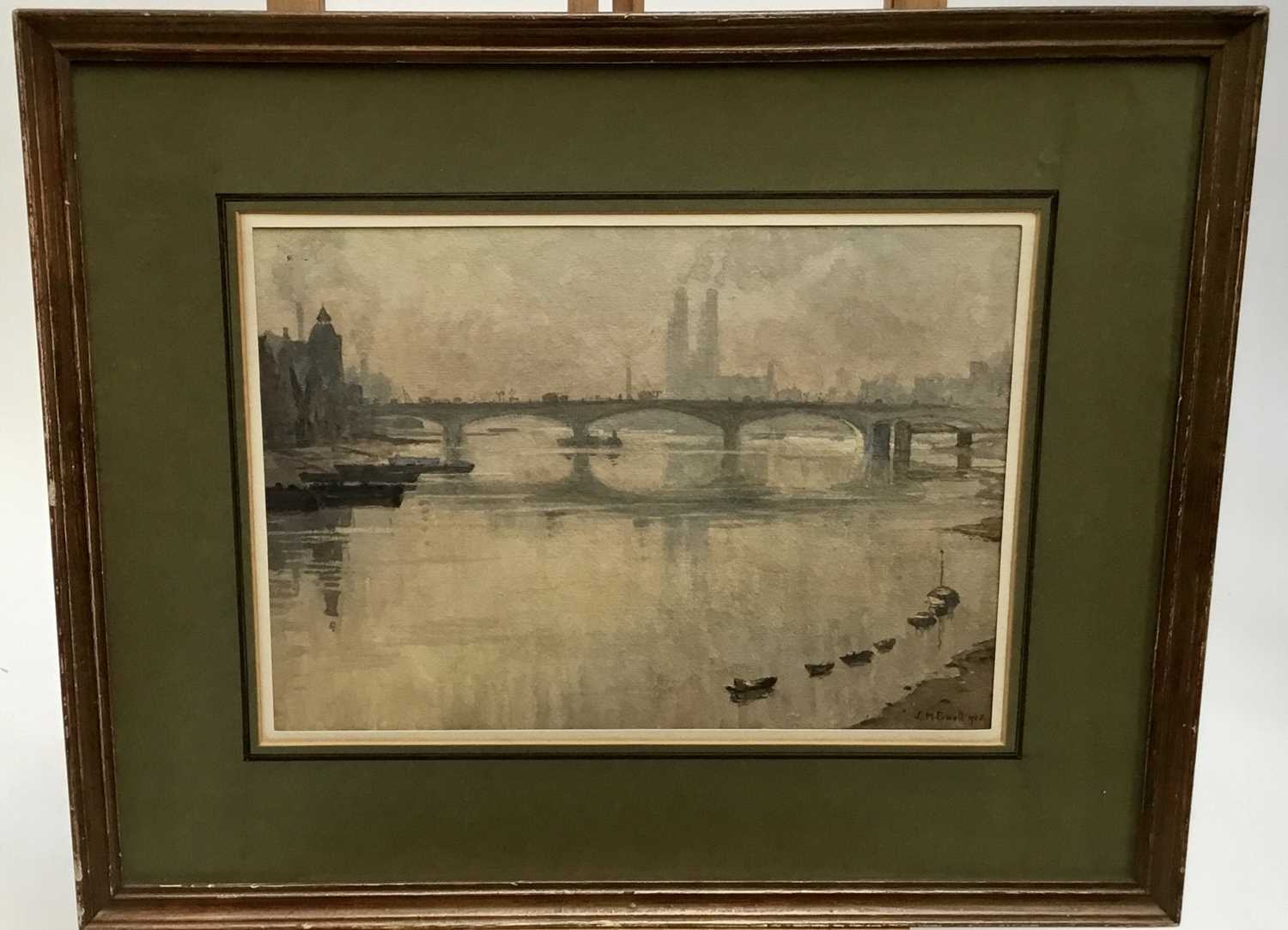 Lot 258 - J. M. Powell early 20th century watercolour - 'Fog - Battersea Bridge', signed and dated 1908