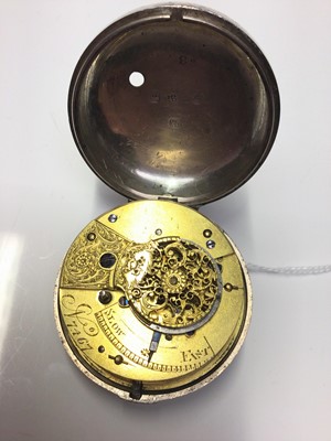 Lot 284 - George IV silver pair cased pocket watch, (London 1827), movement numbered 7467.