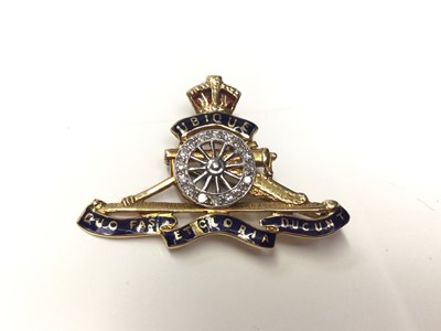 Lot 298 - Edwardian Royal Artillery 18ct gold and enamel, diamond set sweetheart brooch, 3.4cm in length, 4.8 grams