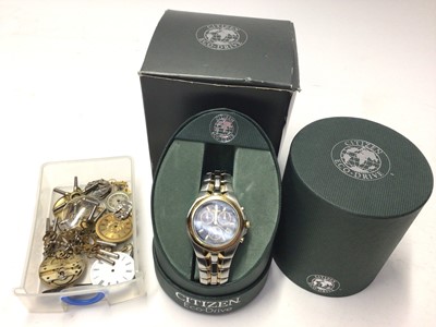 Lot 315 - Gentlemen’s Citizen Eco Drive Chronograph wristwatch in original box, together with a group of watch parts.