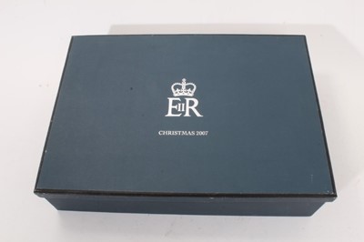 Lot 161 - H.M.Queen Elizabeth II 2007 Royal Household Christmas present Silver plated tray with two champagne glasses with crowned ER II ciphers in box