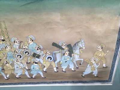 Lot 206 - Indian School, gouache on silk, Royal procession, 26.5cm x 69cm, in glazed gilt frame