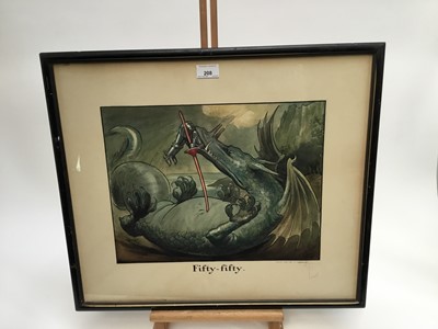 Lot 208 - Charles Crombie, 20th century, watercolour illustration - Fifty-Fifty, signed and dated, in glazed frame, 50cm x 57cm overall