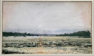 Lot 210 - Margaret Glass (b. 1950) pastel, estuary, probably River Orwell
