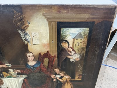 Lot 212 - 19th century Continental naieve school - Interior scene with family group