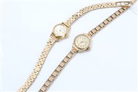 Lot 814 - Ladies' Zenith gold (9ct) wristWatches on gold...