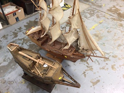 Lot 2713 - Collection of 3 scratch built model boats to include The Mayflower and others