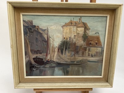 Lot 217 - Manner of Sickert, oil on canvas - French harbour scene
