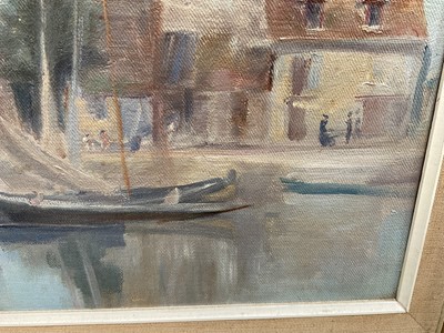 Lot 217 - Manner of Sickert, oil on canvas - French harbour scene