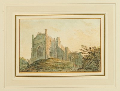 Lot 1323 - Attributed to Joseph Mallord William Turner (1775 - 1851), watercolour - Christchurch Abbey, Hampshire, in glazed gilt frame, 11cm x 17cm.