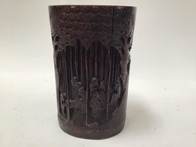 Lot 2718 - Two 20th century carved Bamboo brush pots (2)