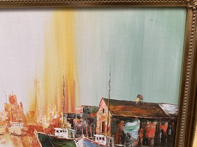 Lot 227 - Lang Weilfred/Wilfred (b. 1954) oil on canvas, harbour scene, signed