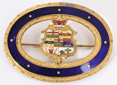 Lot 166 - Victorian gilt metal and enamel brooch with central shield depicting the provinces of Canada.