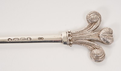 Lot 165 - Victorian silver meat skewer with prince of wales feathers terminal, (London 1863), maker George Adams.