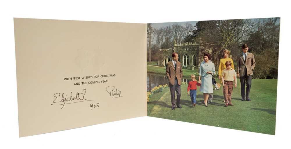 Lot 34 - H.M. Queen Elizabeth II and H.R.H. The Duke of Edinburgh - signed 1968 Christmas card with twin Royal ciphers to cover, photograph of the Royal Family walking in a garden to the interior