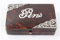 Lot 552 - Victorian tortoiseshell veneered pin box with...