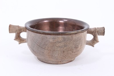 Lot 845 - Asian wood libation cup with copper lining