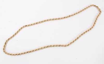 Lot 606 - 14ct white and yellow gold rope twist necklace, 82cm.