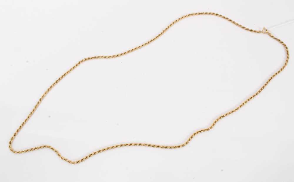 Lot 608 - Gold rope twist necklace, clasp stamped 750, length 72cm.